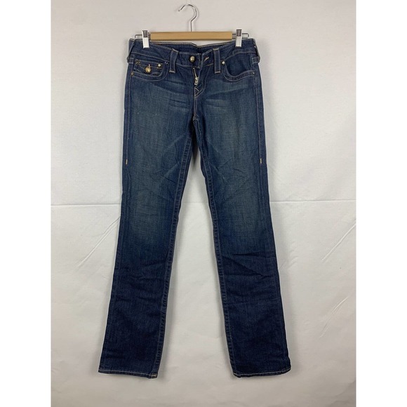 TRUE RELIGION Jeans STRETCH STRAIGHT W/ PAVE CRYSTAL on Front & back SIZE 28 - Picture 8 of 10